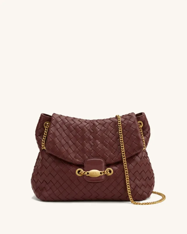 Yara Woven Chain Shoulder Bag - Deep Burgundy made by JW PEI