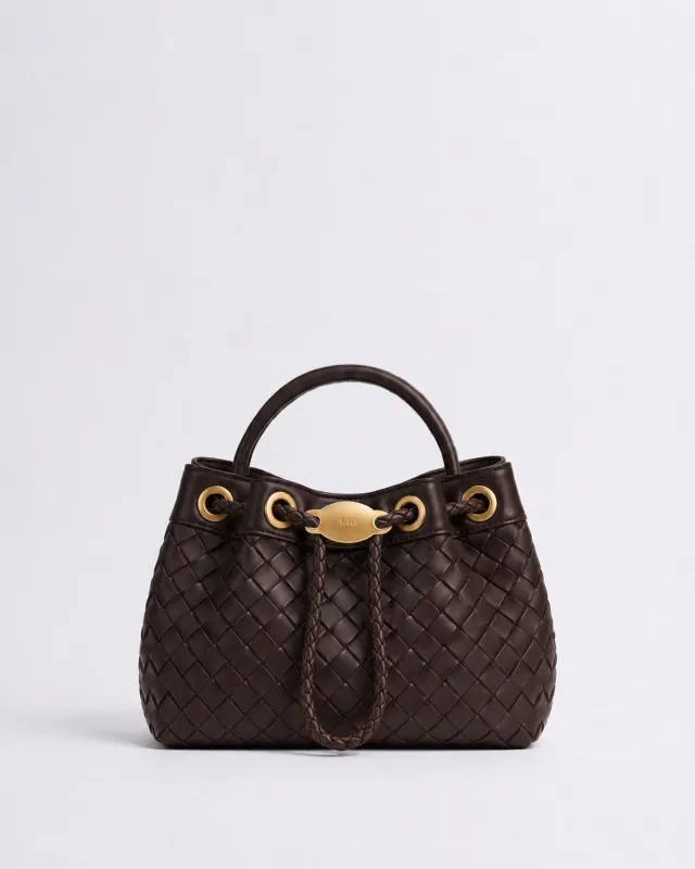 Yara Mini Woven Top Handle Bag - Dark Brown made by JW PEI