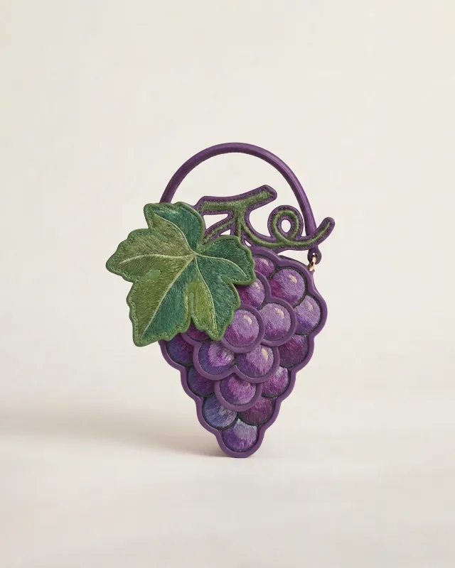 Embroidered Grape Shaped Top Handle Bag - Purple made by JW PEI