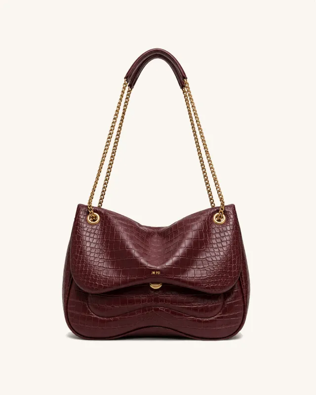 Tina Quilted Chain Shoulder Bag - Burgundy Croc made by JW PEI