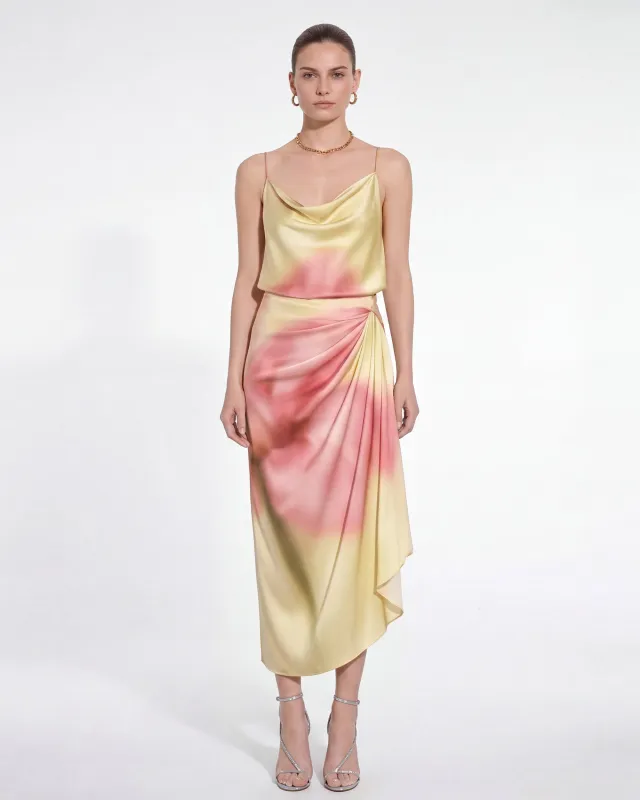 Floral Print Cowl Neck Camisole Midi Dress - Yellow made by JW PEI