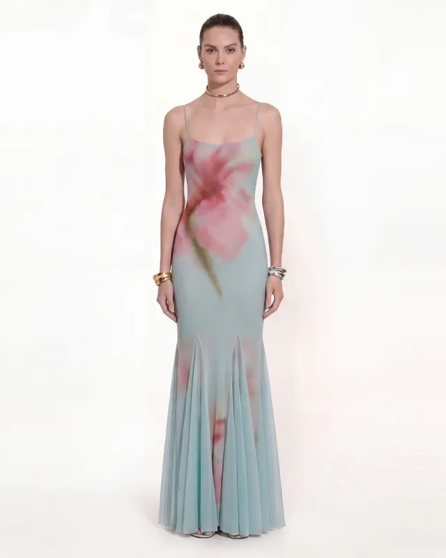 Floral Print Camisole Flared Maxi Dress - Dusty Blue made by JW PEI