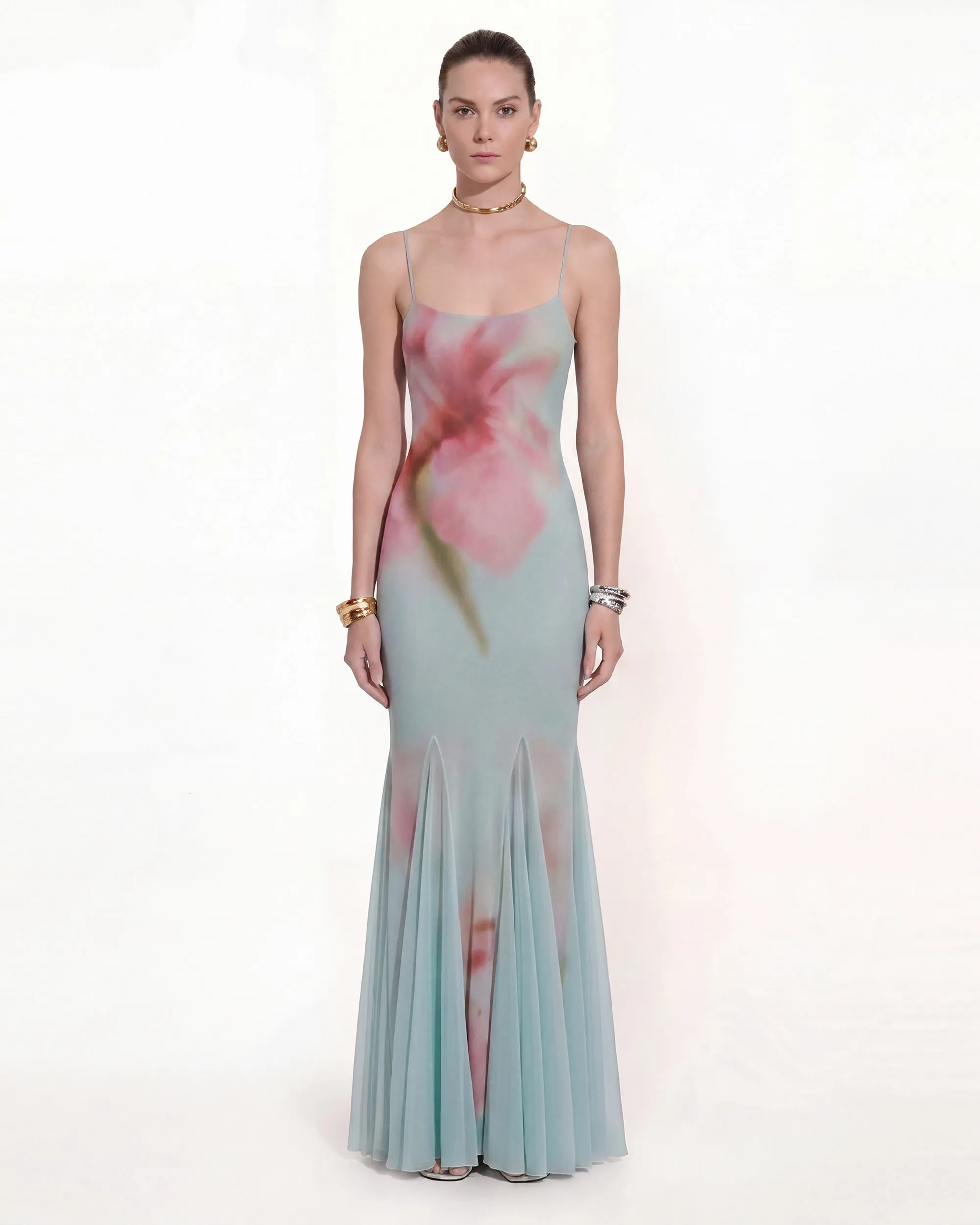 Floral Print Camisole Flared Maxi Dress - Dusty Blue sold by JW PEI