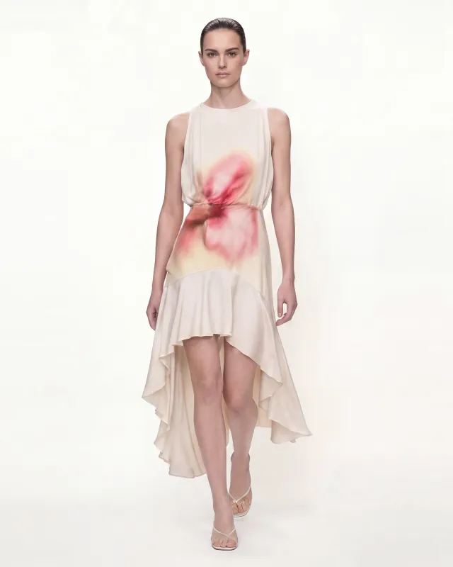 Floral Print Sleeveless High-Low Dress -  Ivory made by JW PEI