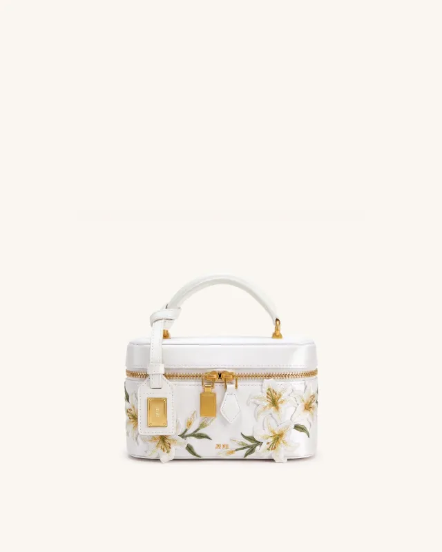 Cleo Embroidered Box Shape Top Handle Bag - Snow White made by JW PEI