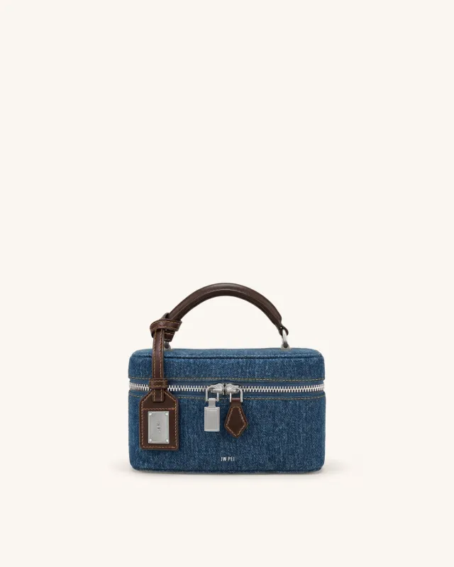 Cleo Box Shape Top Handle Bag - Dark Blue Denim made by JW PEI
