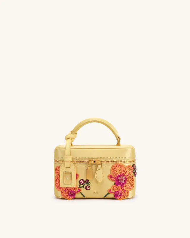 Cleo Embroidered Box Shape Top Handle Bag - Champagne Yellow made by JW PEI