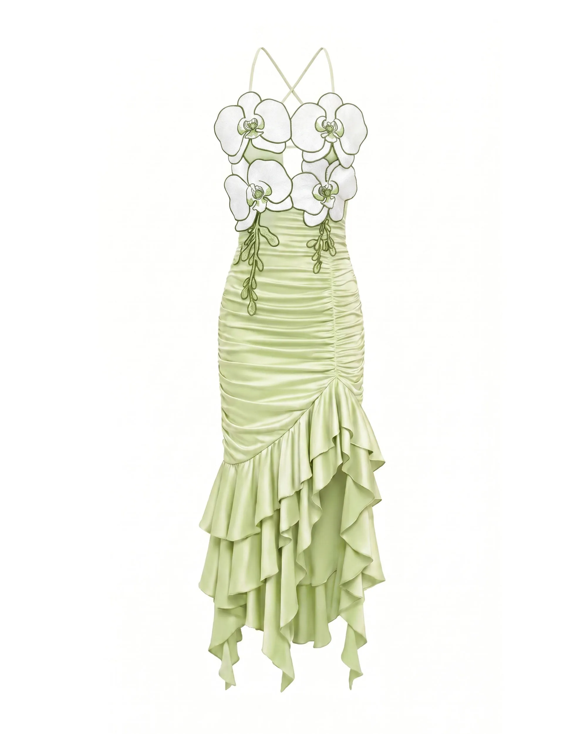 Orchid Embellished Ruched Ruffle Dress - Light Green sold by JW PEI product image thumbnail 2