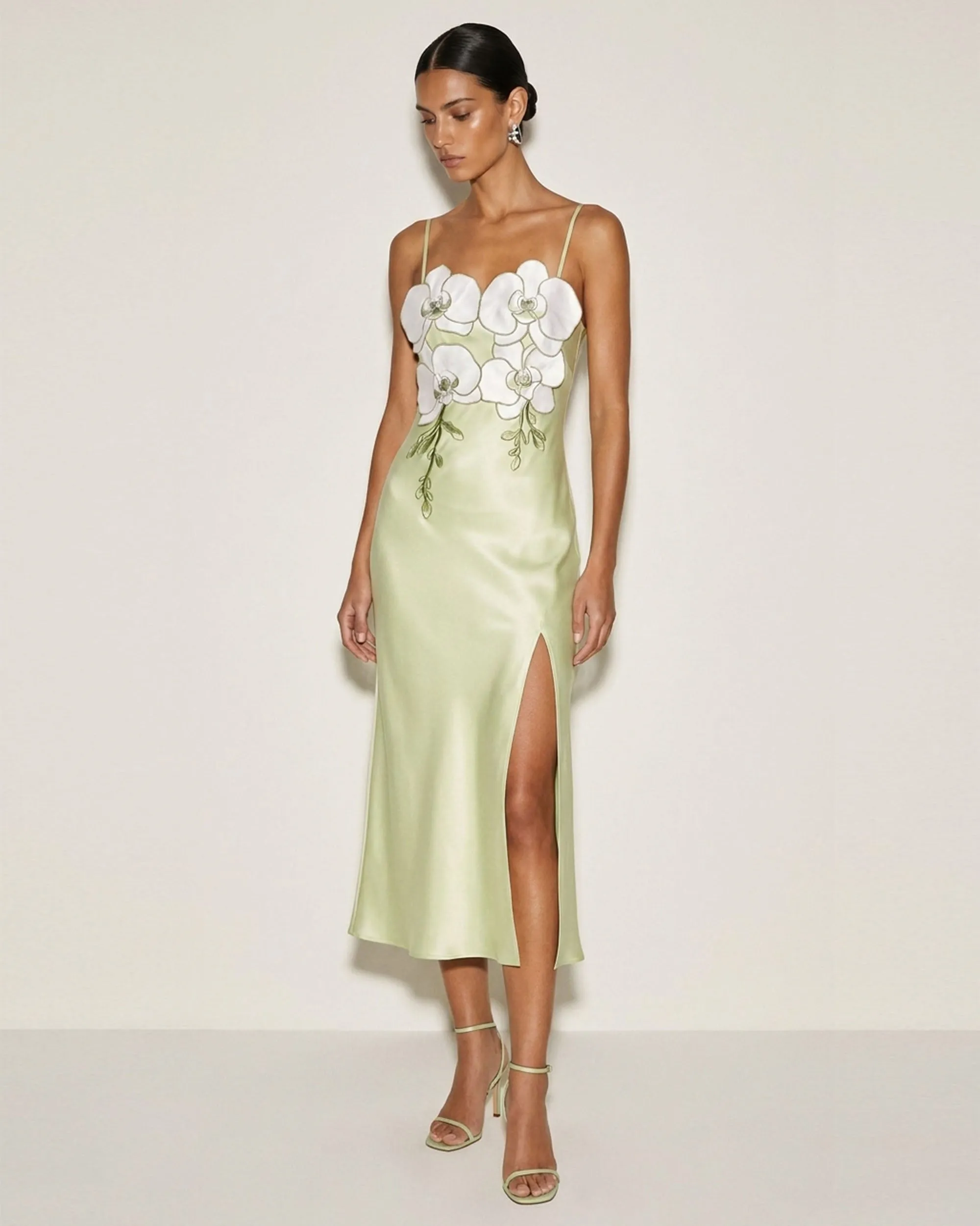 Orchid Embellished Slit Slip Dress - Light Green sold by JW PEI
