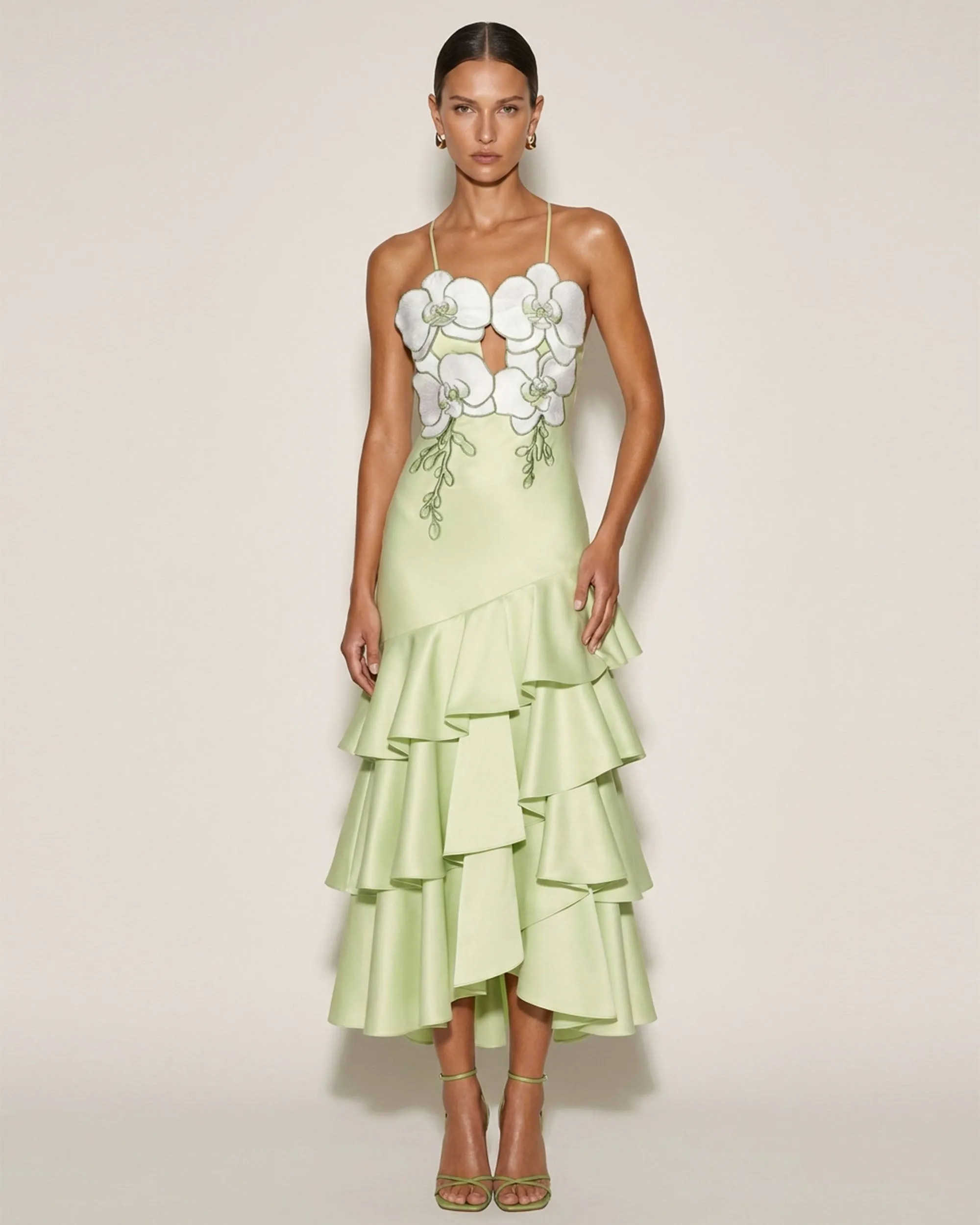 Orchid Embellished Ruffle Midi Dress - Light Green sold by JW PEI