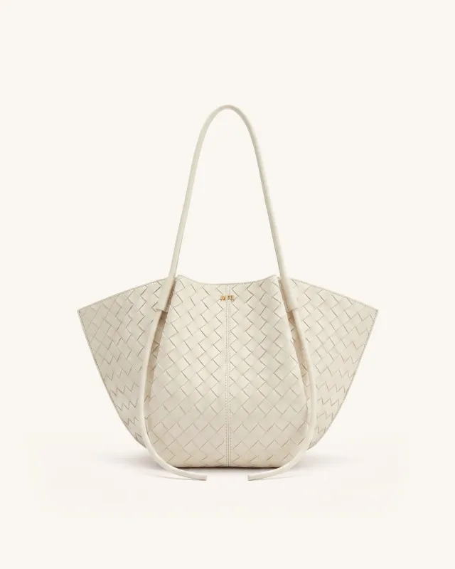 Nala Woven Texture Wide Tote Bag - Off-White made by JW PEI