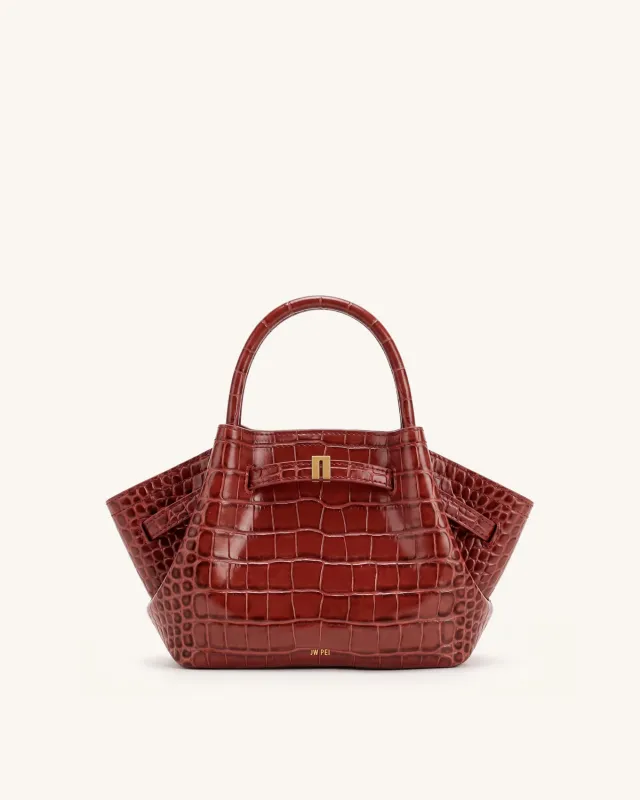 Hana Mini Tote Bag - Deep Burgundy Croc made by JW PEI