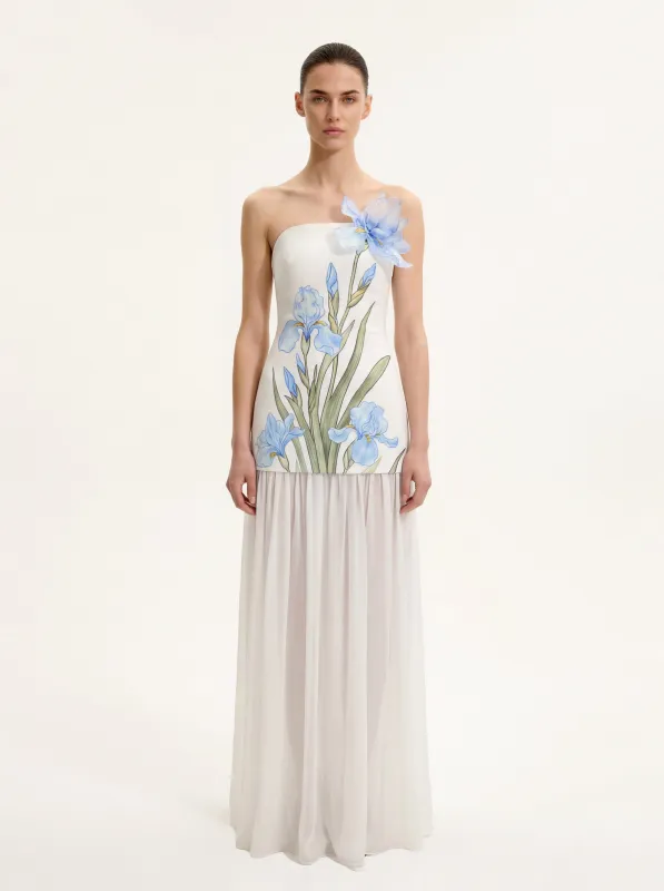 Floral Print Strapless Mixed Maxi Dress - Ivory made by JW PEI