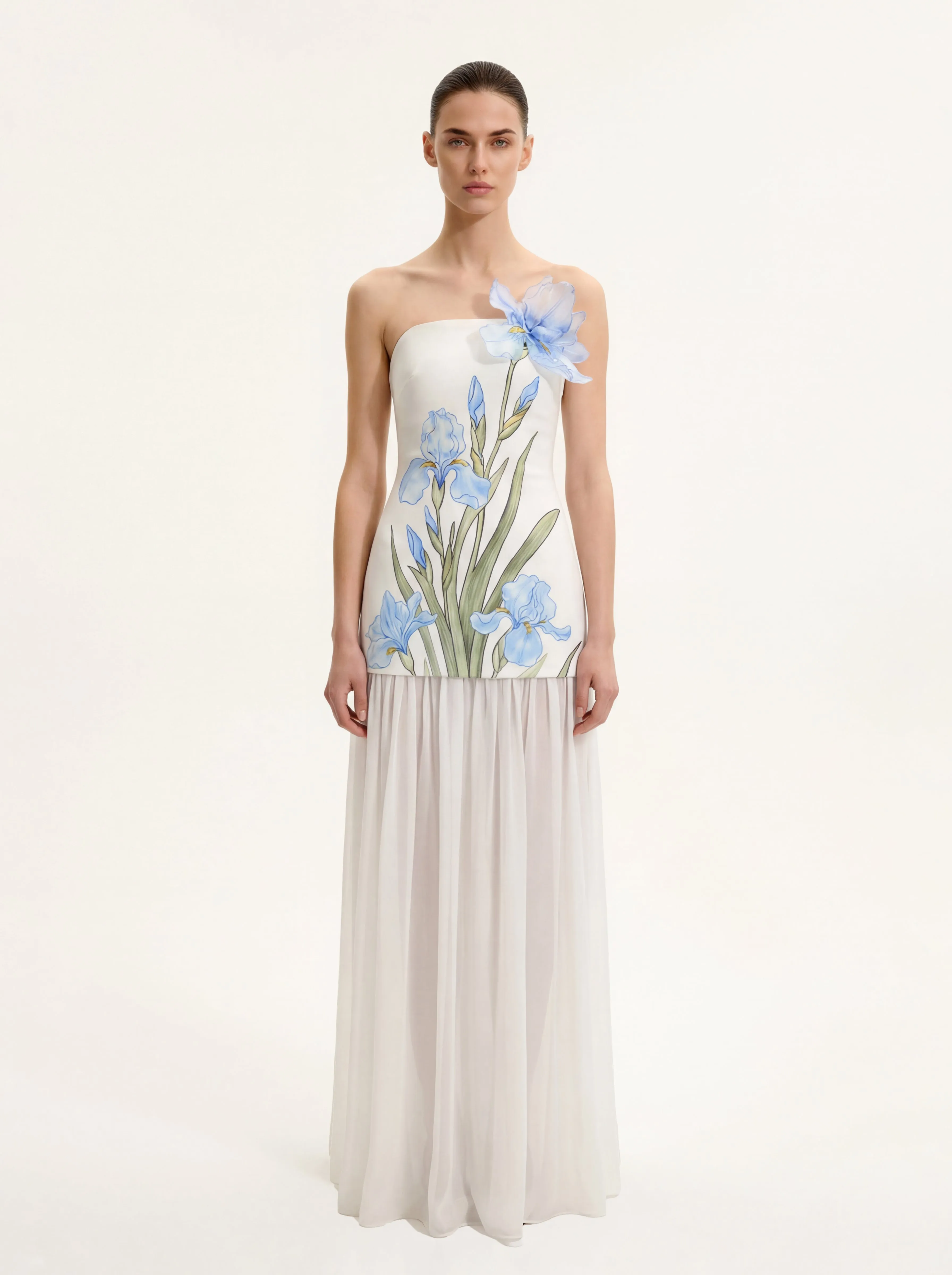 Floral Print Strapless Mixed Maxi Dress - Ivory sold by JW PEI