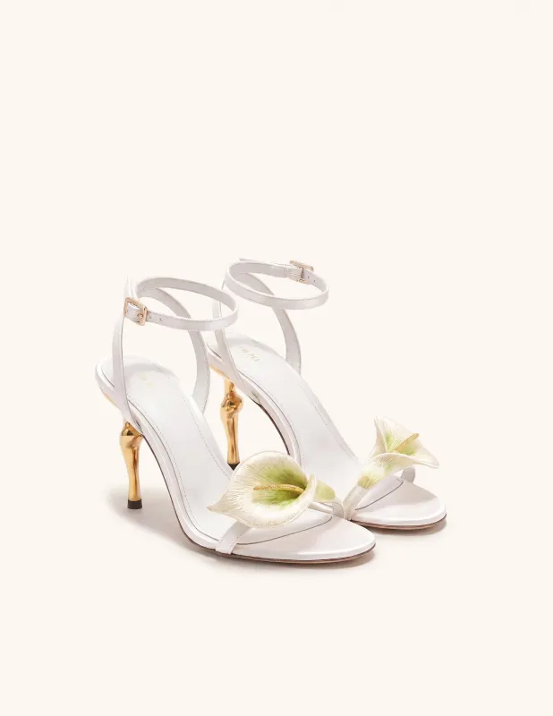 Alivia Calla Lily Gold Metal Heel Sandals - White & Green made by JW PEI