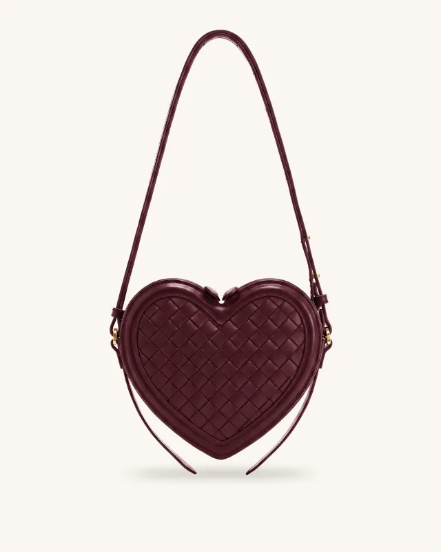 Arlene Woven Heart Shape Crossbody Bag - Deep Burgundy made by JW PEI