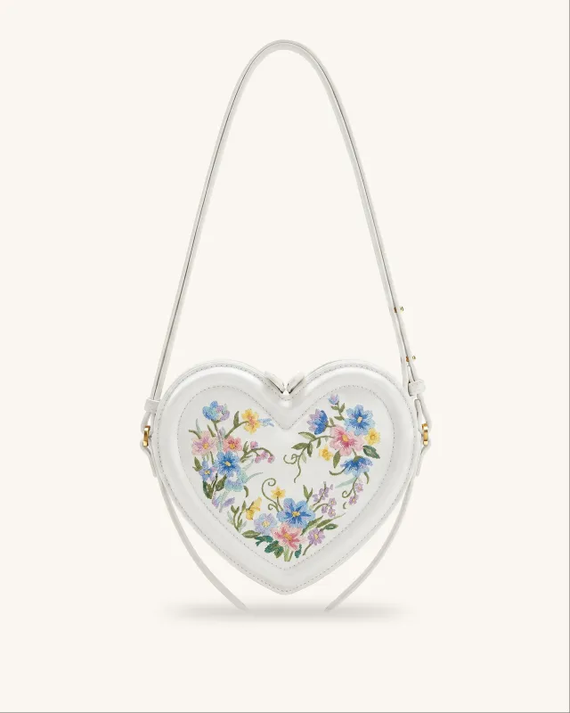 Arlene Embroidered Heart Shape Crossbody Bag - Ivory White made by JW PEI