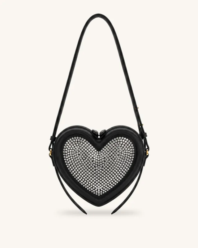 Arlene Artificial Crystal Heart Shape Crossbody Bag - Deep Black made by JW PEI