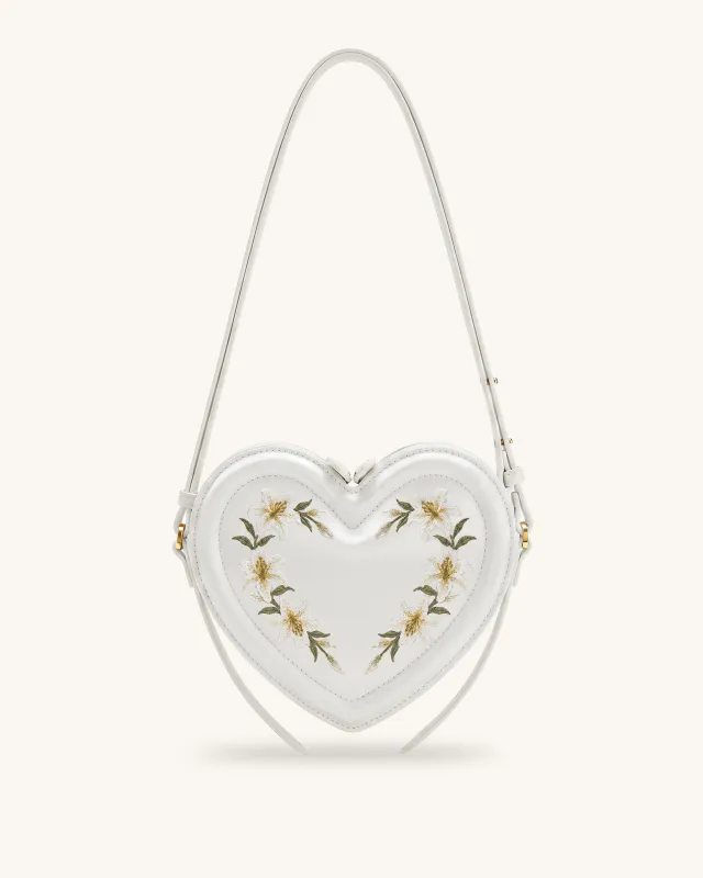 Arlene Embroidered Heart Shape Crossbody Bag - Milky White made by JW PEI