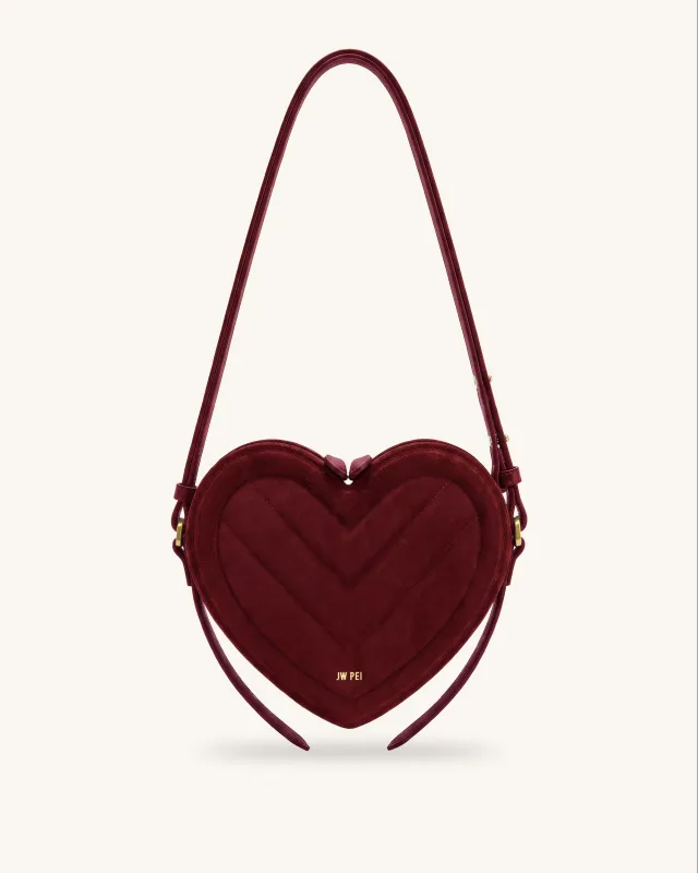 Arlene Faux Suede Heart Shaped Crossbody Bag - Brick Red made by JW PEI