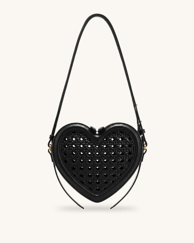 Arlene Openwork Woven Heart Shape Crossbody Bag - Ink Black made by JW PEI