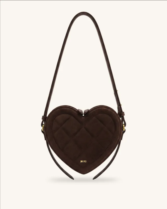 Arlene Faux Suede Heart Shape Crossbody Bag - Dark Brown made by JW PEI