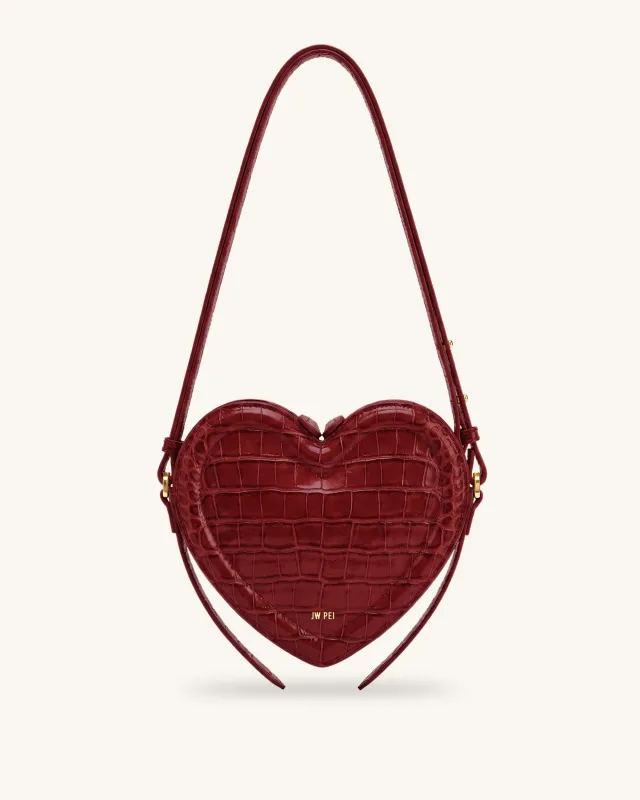 Arlene Heart Shaped Crossbody Bag - Deep Burgundy Croc made by JW PEI