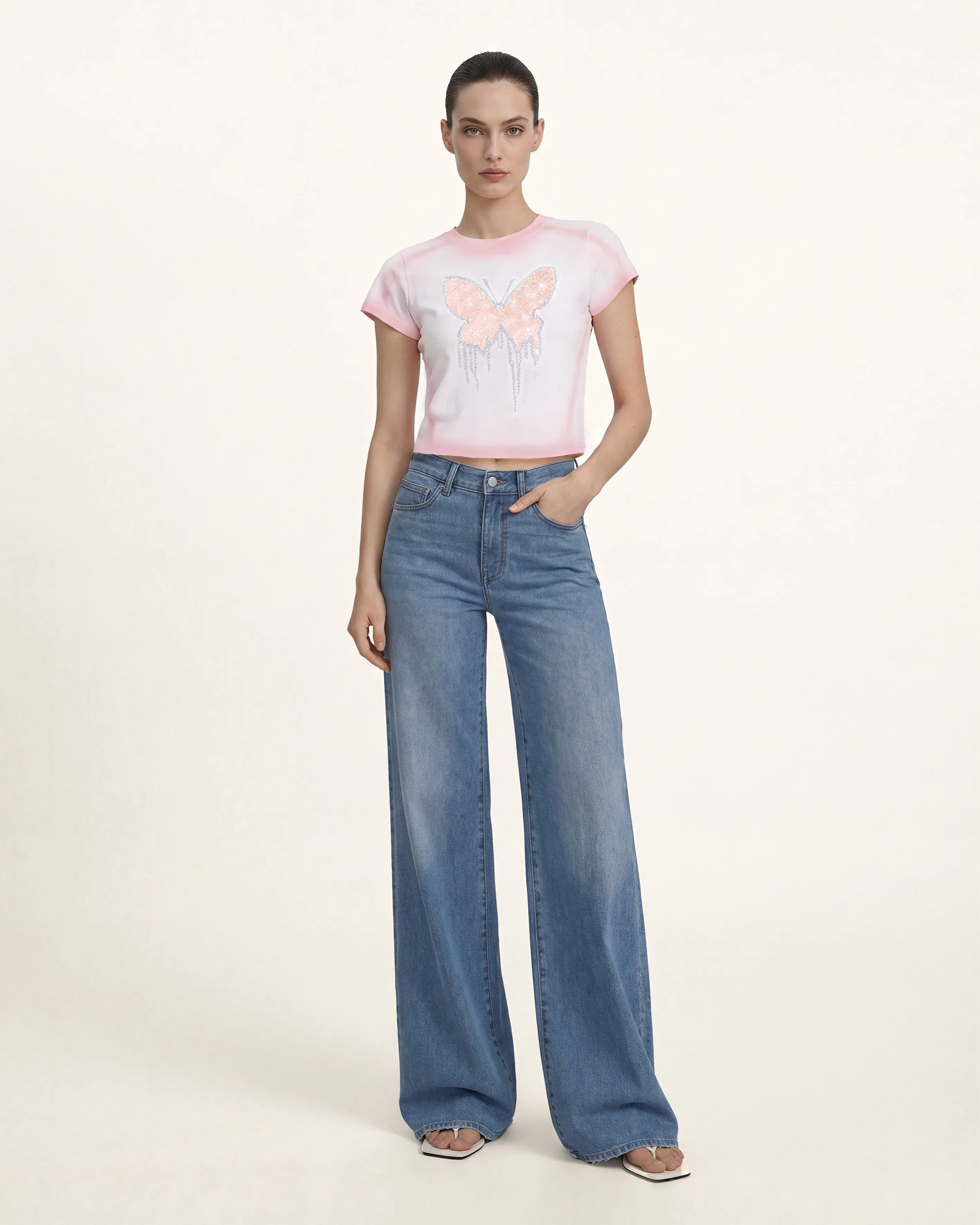 The Pixie Drip Butterfly Tee - Peach Sorbet sold by JW PEI
