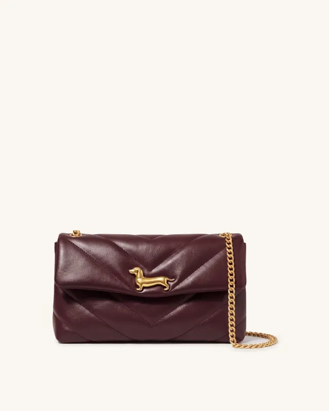 Riley Dachshund Quilted Flap Shoulder Bag - Deep Burgundy made by JW PEI