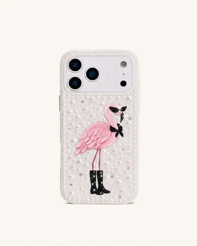 Pearl Flamingo Painted Phone Case – White made by JW PEI