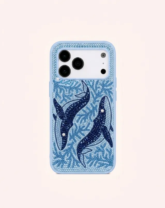 Whales & Coral Artificial Crystal Phone Case – Blue made by JW PEI