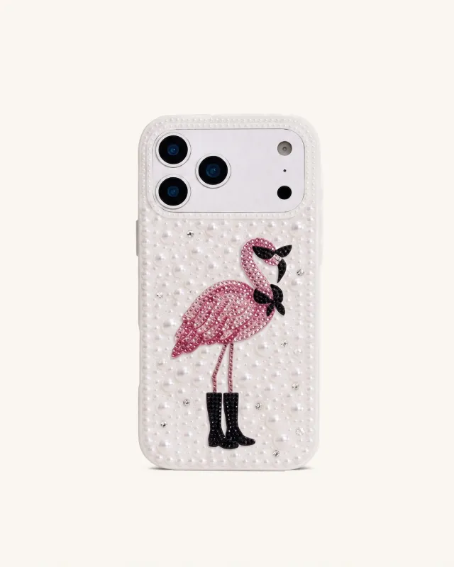 Pearl Flamingo Artificial Crystal Phone Case – White made by JW PEI