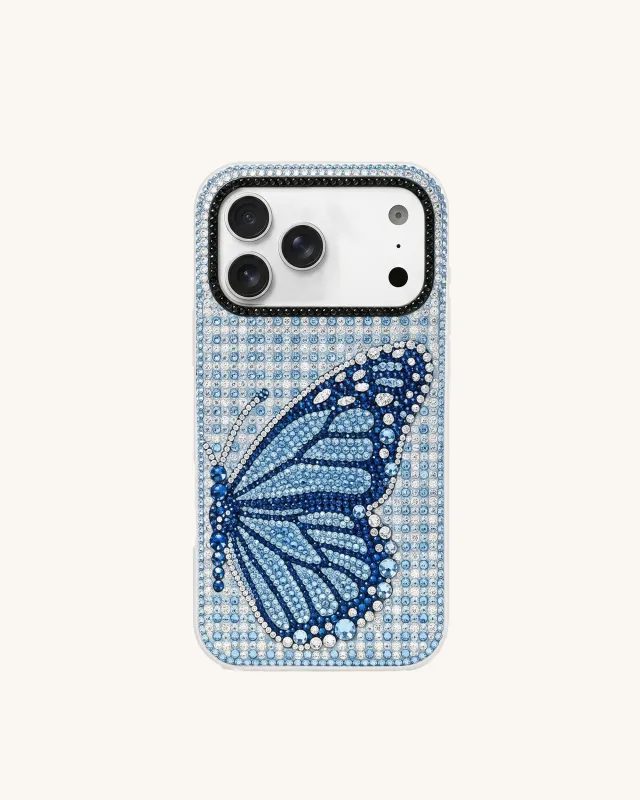 Blue Butterfly Wing Artificial Crystal Phone Casee – Blue made by JW PEI