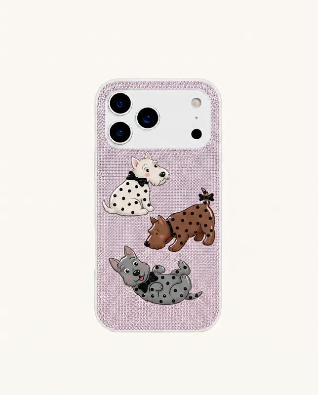 Dog Cartoon Glitter Phone Case – Pink made by JW PEI