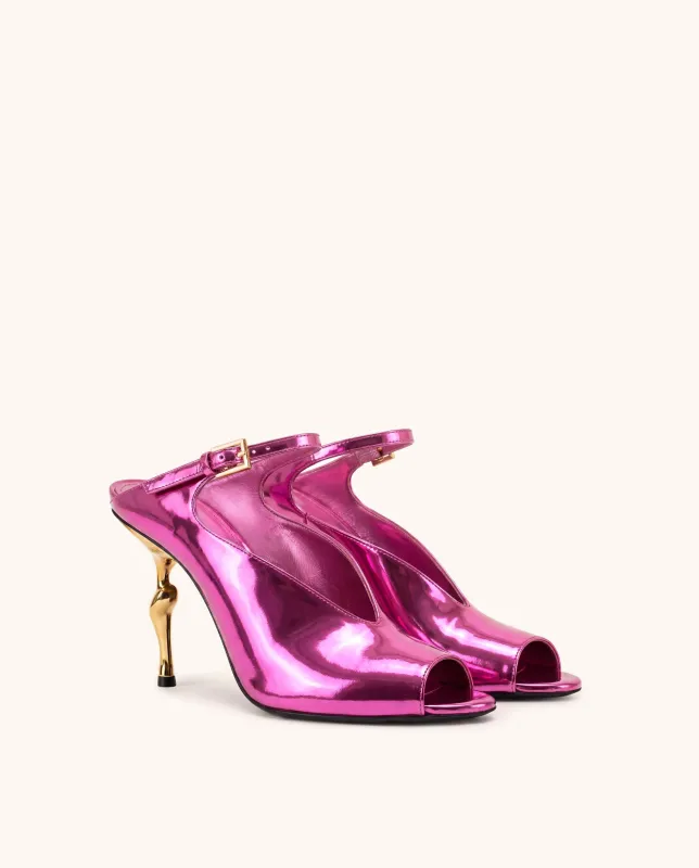 Alivia Gold Metal Peep-Toe Heels - Rose Red made by JW PEI