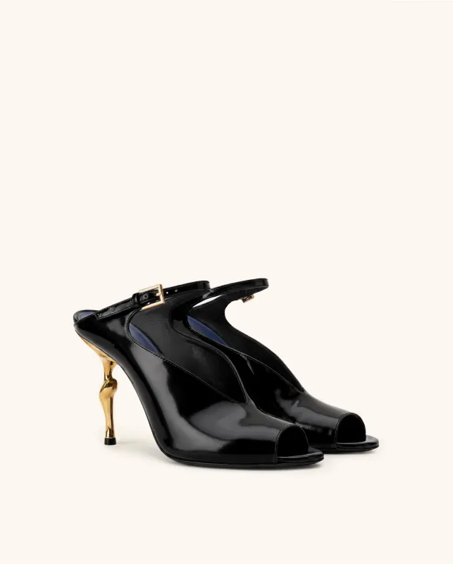 Alivia Gold Metal Peep-Toe Heels - Black made by JW PEI