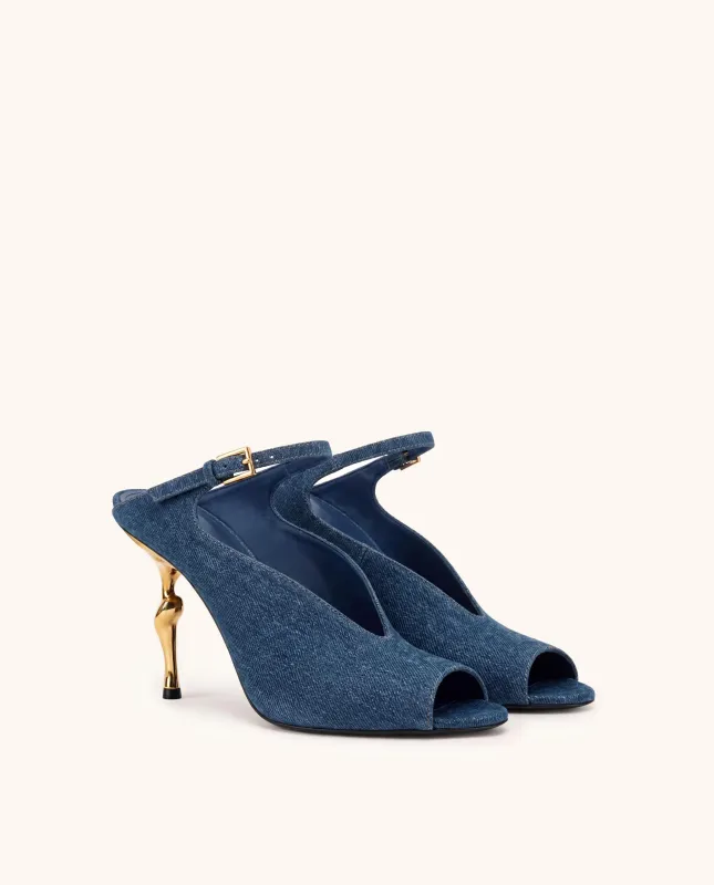 Alivia Gold Metal Peep-Toe Heels - Denim Blue made by JW PEI