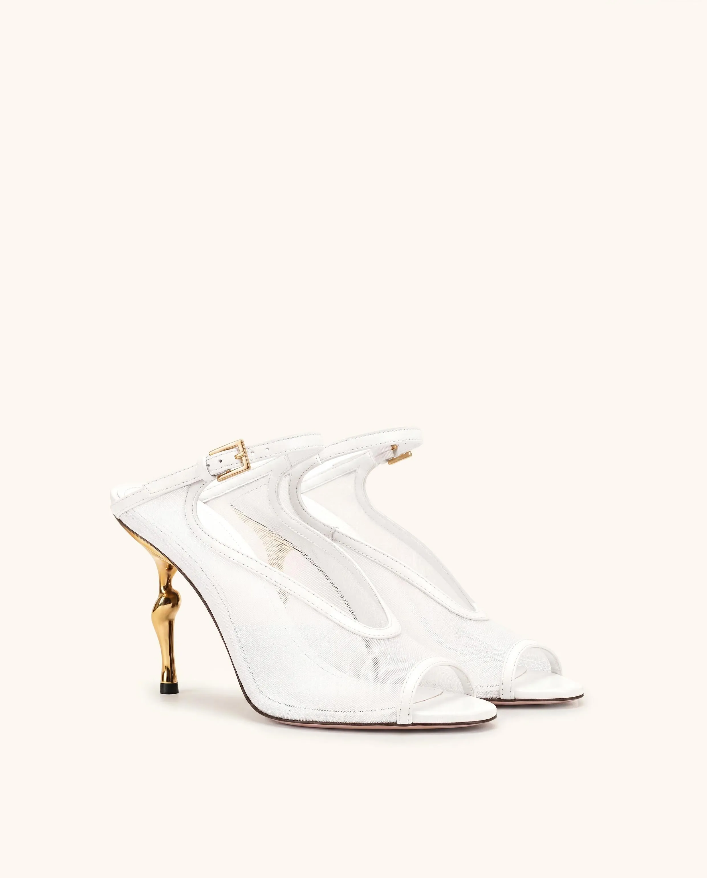 Alivia Gold Metal Peep-Toe Mesh Heels - White sold by JW PEI