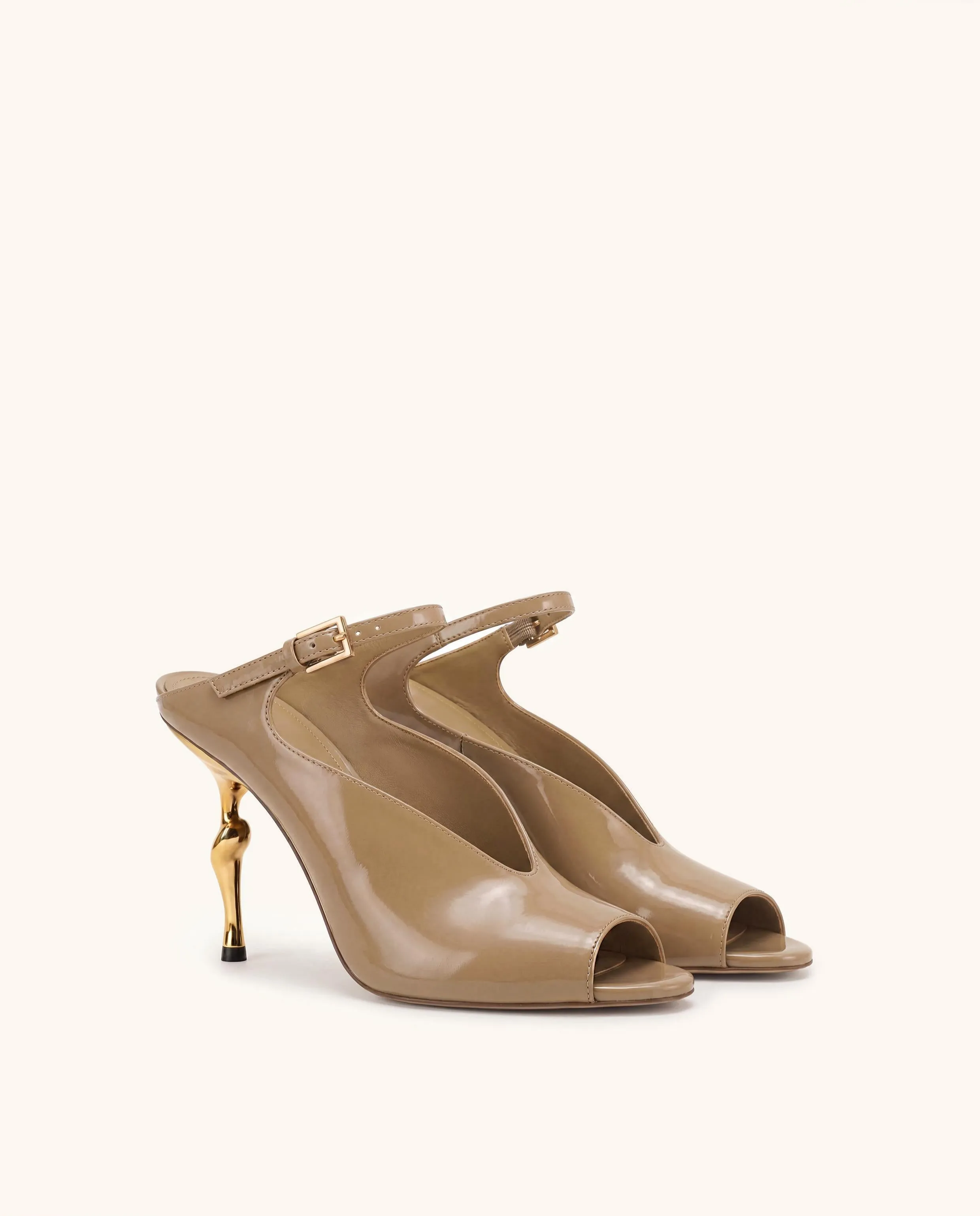 Alivia Gold Metal Peep-Toe Heels - Khaki sold by JW PEI