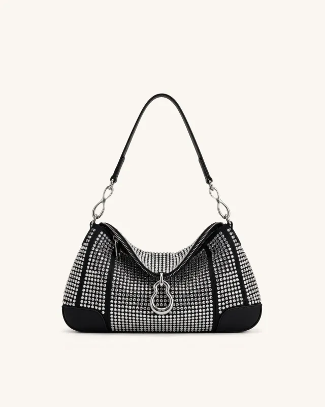 Jayla Metal Pendant Embellished Artificial Crystal Shoulder Bag - Black made by JW PEI
