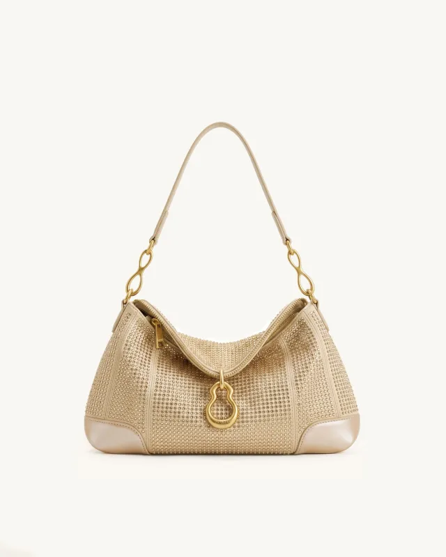 Jayla Metal Pendant Embellished Artificial Crystal Shoulder Bag - Champagne made by JW PEI
