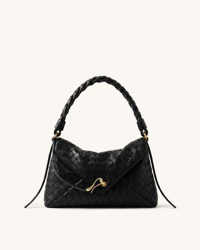 Celeste Braided Strap Woven Shoulder Bag - Black made by JW PEI
