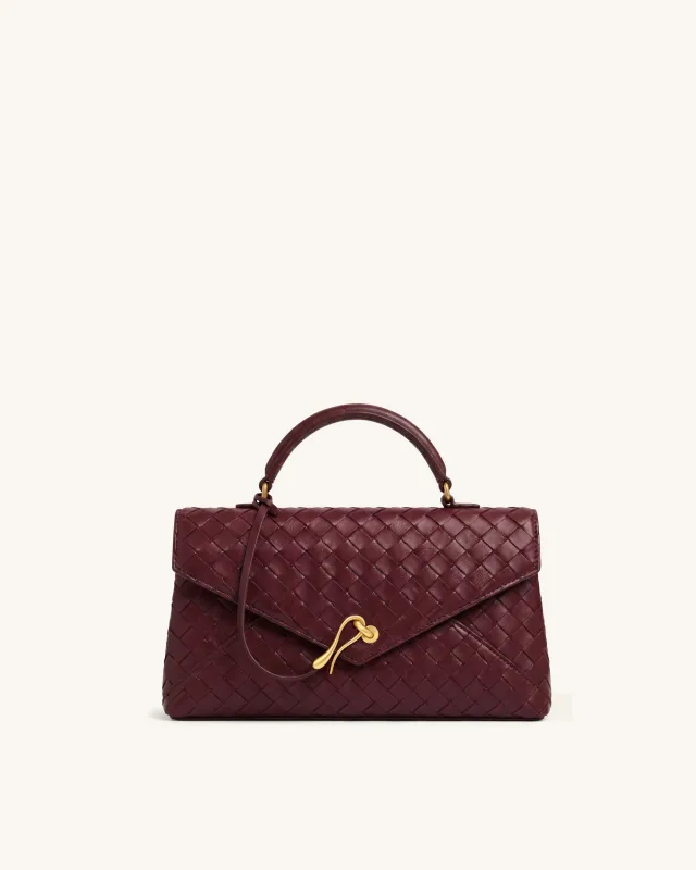 Celeste Woven East-West Top Handle Bag - Burgundy made by JW PEI