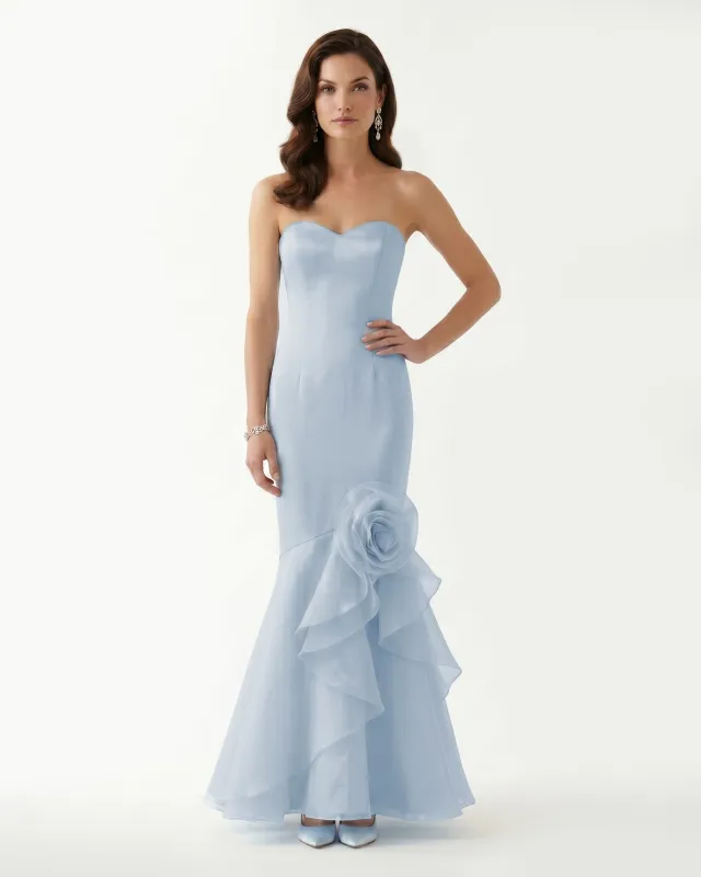 Strapless Mermaid Rosette Ruffle Maxi Dress - Light Blue made by JW PEI