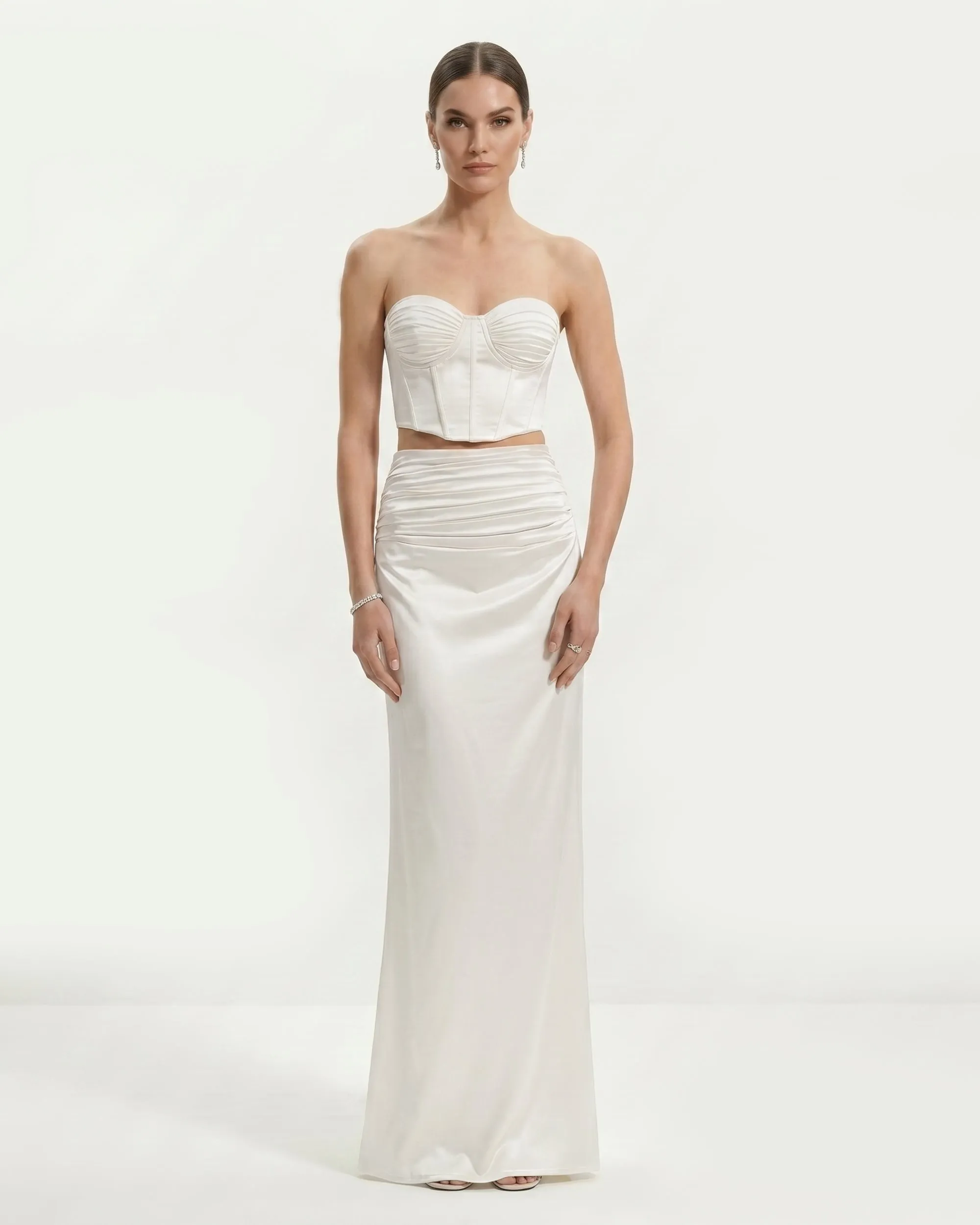 Satin Strapless Ruched Corset Top - White sold by JW PEI