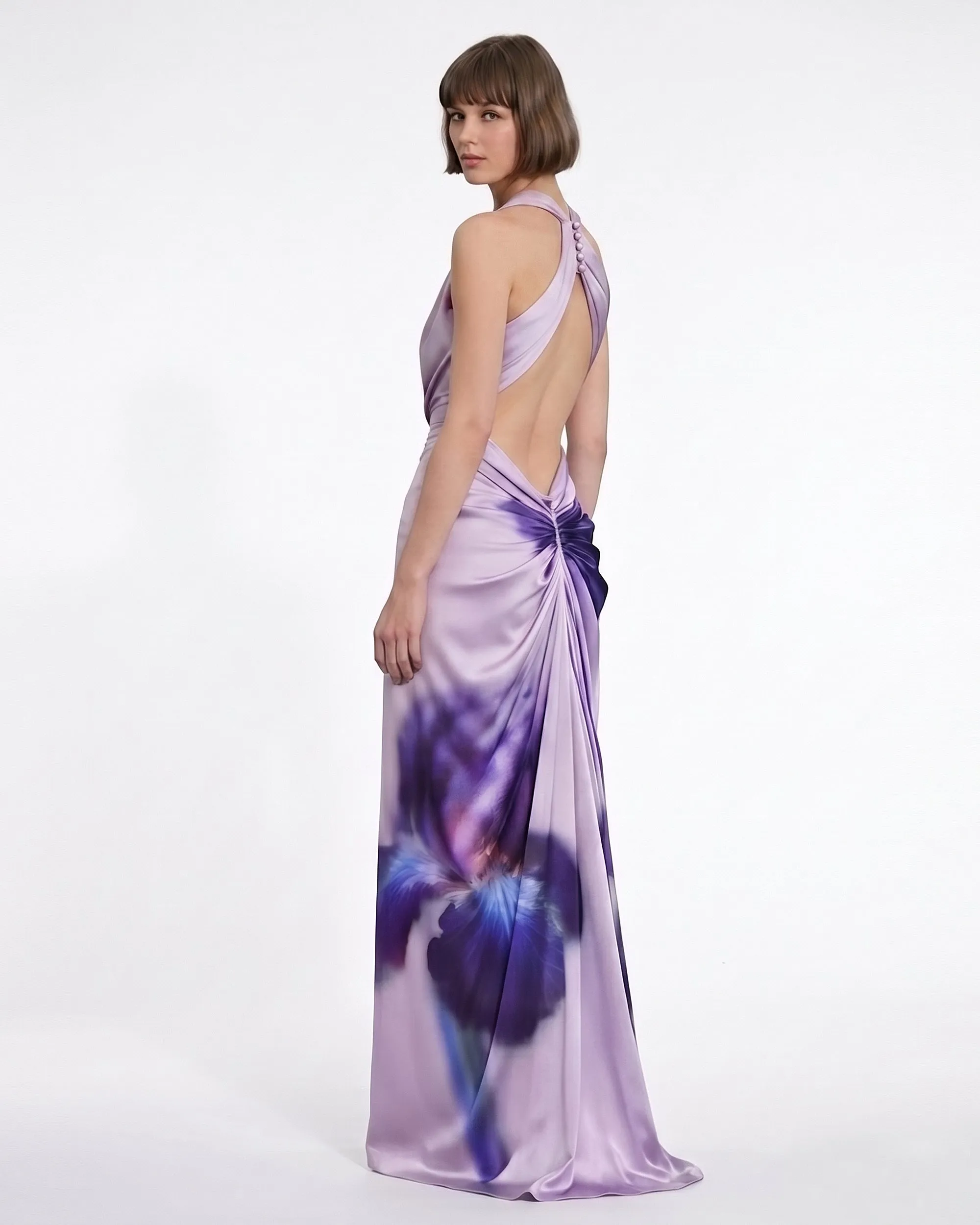 Floral Print Halter Draped Maxi Dress - Lavender sold by JW PEI product image thumbnail 2