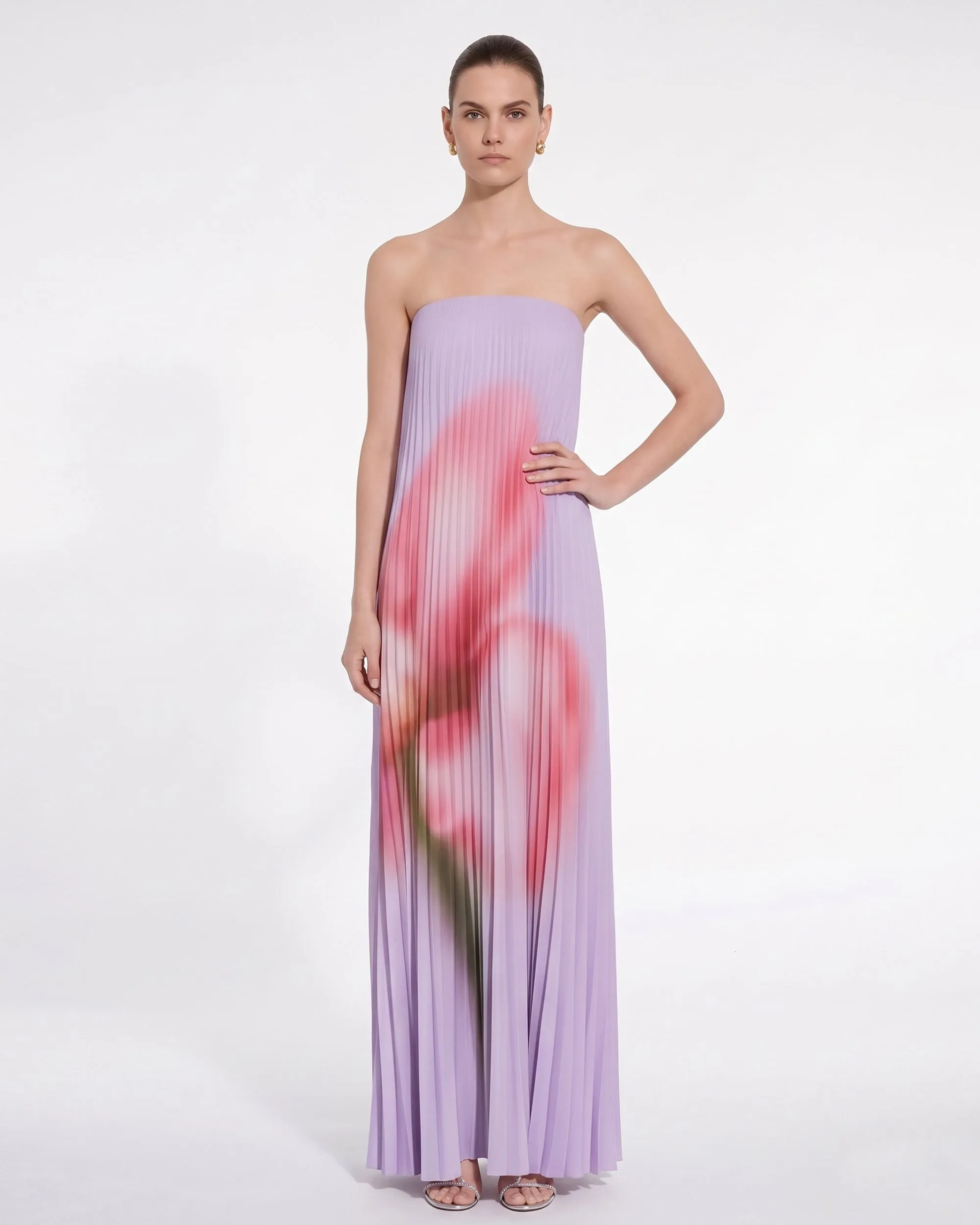 Floral Print Strapless Pleated Maxi Dress - Lavender sold by JW PEI