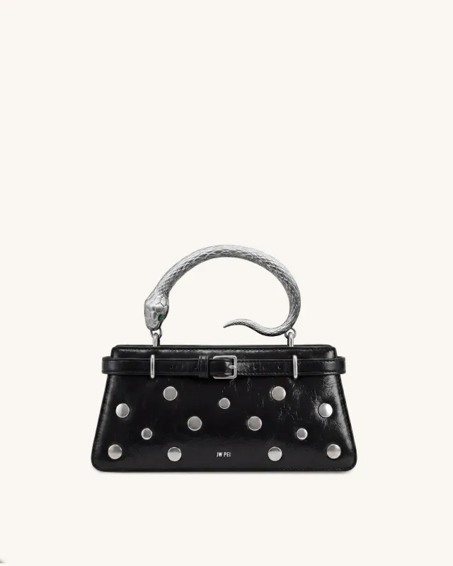 Elena Snake Handle Studded Top Handle Bag - Black made by JW PEI