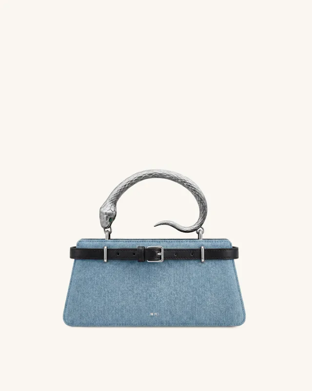 Elena Snake Handle Top Handle Bag - Light Blue Denim made by JW PEI