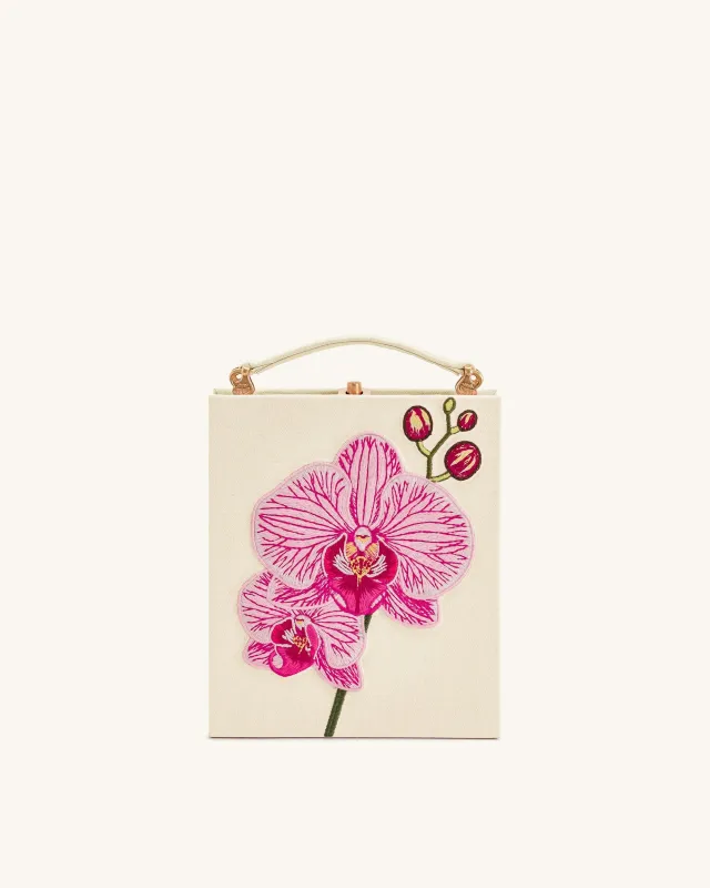 Taya Orchid Motif Book Shape Clutch Bag - Ivory made by JW PEI